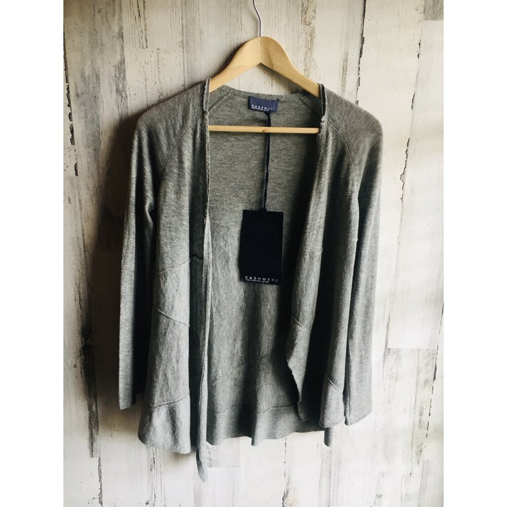 NWT STEFANEL 100% Cashmere Women's Cardigan S Sweater Gray Asymmetrical